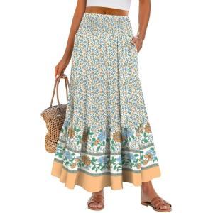 imageANRABESS Maxi Skirts for Women 2025 Summer Boho Long Flowy Floral Elastic High Waist Skirt Casual Travel Skirt with PocketsBlue Floral