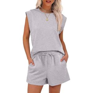 imageANRABESS Two Piece Sets for Women 2025 Summer Short Lounge Set Casual Beach Vacation Outfits Spring Sweatsuits TracksuitLight Grey