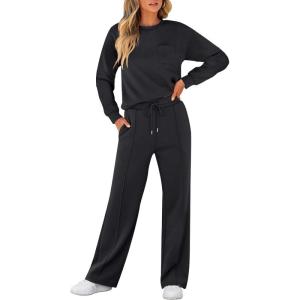 imageANRABESS Women 2 Piece Set Long Sleeve Sweatsuit Sweatpants Tracksuit Sweat Casual Matching 2025 Travel Fall Trendy OutfitsBlack