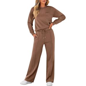 imageANRABESS Women 2 Piece Set Long Sleeve Sweatsuit Sweatpants Tracksuit Sweat Casual Matching 2025 Travel Fall Trendy OutfitsBrown