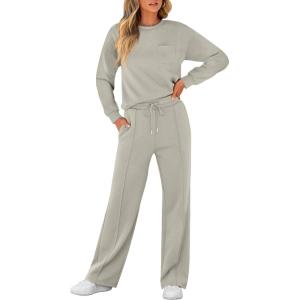 imageANRABESS Women 2 Piece Set Long Sleeve Sweatsuit Sweatpants Tracksuit Sweat Casual Matching 2025 Travel Fall Trendy OutfitsLight Khaki