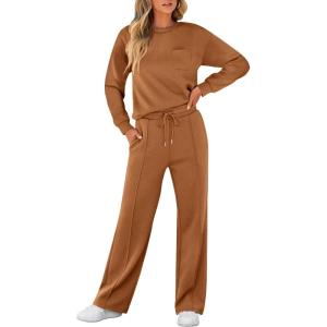 imageANRABESS Women 2 Piece Set Long Sleeve Sweatsuit Sweatpants Tracksuit Sweat Casual Matching 2025 Travel Fall Trendy OutfitsRust