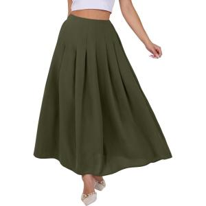imageANRABESS Women ALine Pleated High Waist Maxi Skirt Full Ankle Length Flowy Swing Elegant Dressy Casual Work Long SkirtsArmy Green