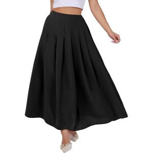 imageANRABESS Women ALine Pleated High Waist Maxi Skirt Full Ankle Length Flowy Swing Elegant Dressy Casual Work Long SkirtsBlack