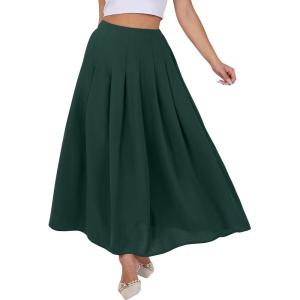 imageANRABESS Women ALine Pleated High Waist Maxi Skirt Full Ankle Length Flowy Swing Elegant Dressy Casual Work Long SkirtsGreen