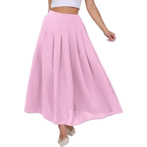 imageANRABESS Women ALine Pleated High Waist Maxi Skirt Full Ankle Length Flowy Swing Elegant Dressy Casual Work Long SkirtsPink