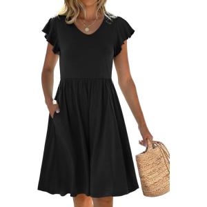 imageANRABESS Women Summer Casual 2025 Ruffle Sleeveless V Neck Short Sundress Flowy Aline Cute Beach Mini Dress with PocketsBlack