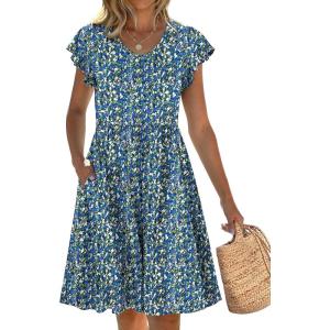 imageANRABESS Women Summer Casual 2025 Ruffle Sleeveless V Neck Short Sundress Flowy Aline Cute Beach Mini Dress with PocketsBlue White Floral