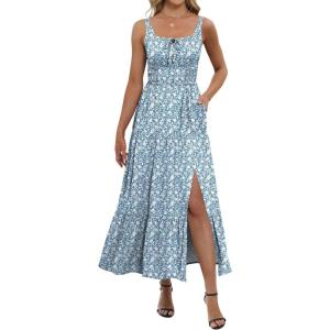 imageANRABESS Women Summer Maxi Dress 2025 Square Neck Sleeveless Casual Boho Floral High Waist Slit Travel Vacation SundressFloral Lake Blue