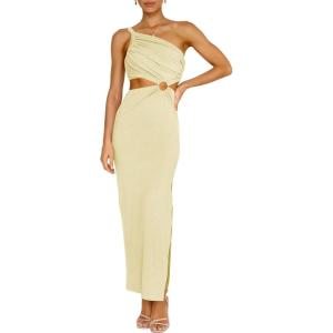 imageANRABESS Women Summer One Shoulder Sleeveless Maxi Dress Cutout Sexy Bodycon Semi Formal Dinner Date Vacation DressesAlmond