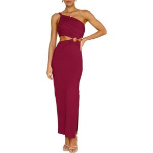 imageANRABESS Women Summer One Shoulder Sleeveless Maxi Dress Cutout Sexy Bodycon Semi Formal Dinner Date Vacation DressesBurgundy