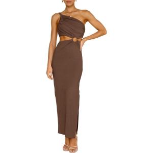 imageANRABESS Women Summer One Shoulder Sleeveless Maxi Dress Cutout Sexy Bodycon Semi Formal Dinner Date Vacation DressesCoffee