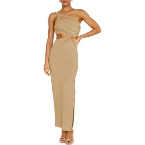 imageANRABESS Women Summer One Shoulder Sleeveless Maxi Dress Cutout Sexy Bodycon Semi Formal Dinner Date Vacation DressesKhaki