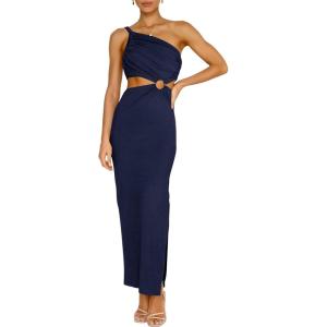 imageANRABESS Women Summer One Shoulder Sleeveless Maxi Dress Cutout Sexy Bodycon Semi Formal Dinner Date Vacation DressesNavy Blue