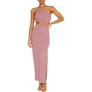 imageANRABESS Women Summer One Shoulder Sleeveless Maxi Dress Cutout Sexy Bodycon Semi Formal Dinner Date Vacation DressesPink
