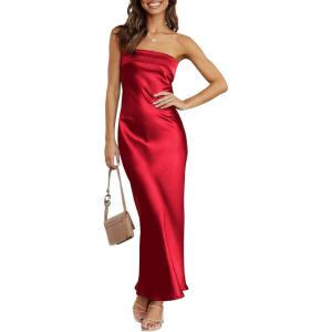 imageANRABESS Women Wedding Guest Maxi Dress Strapless Satin Tube Bodycon Backless Cocktail Formal Dresses 2025 FallRed