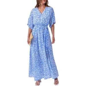 imageANRABESS Womens 12 Sleeve Beach Wedding Guest Maxi Dresses 2025 Fall Wrap V Neck Boho Floral Flowy Slit Long Summer DressesWhite Flor Print