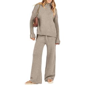 imageANRABESS Womens 2 Piece Outfit Sweater Lounge Sets Long Sleeve Knit Pullover Wide Leg Pant Tracksuit Loungewear 2025 FashionCamel