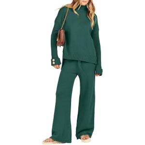 imageANRABESS Womens 2 Piece Outfit Sweater Lounge Sets Long Sleeve Knit Pullover Wide Leg Pant Tracksuit Loungewear 2025 FashionOpal Green