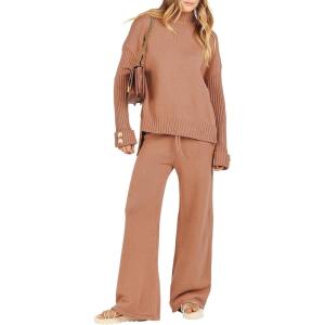 imageANRABESS Womens 2 Piece Outfit Sweater Lounge Sets Long Sleeve Knit Pullover Wide Leg Pant Tracksuit Loungewear 2025 FashionRust