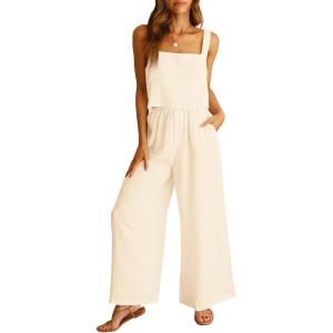 imageANRABESS Womens 2 Piece Outfits Linen Pants Jumpsuit Matching Lounge Set Casual Summer Beach Vacation Trendy ClothesBeige