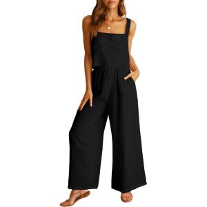 imageANRABESS Womens 2 Piece Outfits Linen Pants Jumpsuit Matching Lounge Set Casual Summer Beach Vacation Trendy ClothesBlack