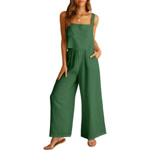 imageANRABESS Womens 2 Piece Outfits Linen Pants Jumpsuit Matching Lounge Set Casual Summer Beach Vacation Trendy ClothesGrass