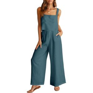 imageANRABESS Womens 2 Piece Outfits Linen Pants Jumpsuit Matching Lounge Set Casual Summer Beach Vacation Trendy ClothesGrey Blue