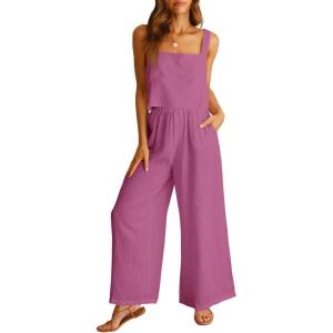 imageANRABESS Womens 2 Piece Outfits Linen Pants Jumpsuit Matching Lounge Set Casual Summer Beach Vacation Trendy ClothesRose