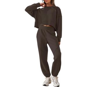 imageANRABESS Womens 2 Piece Outfits Lounge Sets Cropped Sweatshirt ampamp Joggers Fashion Sweatsuit Sweat Set 2025 Fall Travel OutfitsCoffee