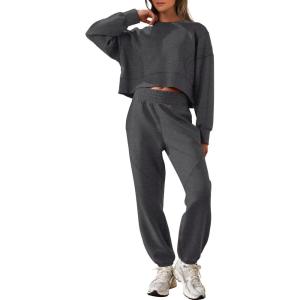 imageANRABESS Womens 2 Piece Outfits Lounge Sets Cropped Sweatshirt ampamp Joggers Fashion Sweatsuit Sweat Set 2025 Fall Travel OutfitsDark Grey