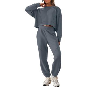 imageANRABESS Womens 2 Piece Outfits Lounge Sets Cropped Sweatshirt ampamp Joggers Fashion Sweatsuit Sweat Set 2025 Fall Travel OutfitsLeaden