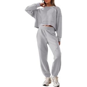 imageANRABESS Womens 2 Piece Outfits Lounge Sets Cropped Sweatshirt ampamp Joggers Fashion Sweatsuit Sweat Set 2025 Fall Travel OutfitsLight Grey