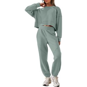 imageANRABESS Womens 2 Piece Outfits Lounge Sets Cropped Sweatshirt ampamp Joggers Fashion Sweatsuit Sweat Set 2025 Fall Travel OutfitsPea Green