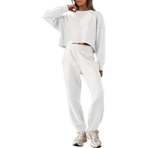 imageANRABESS Womens 2 Piece Outfits Lounge Sets Cropped Sweatshirt ampamp Joggers Fashion Sweatsuit Sweat Set 2025 Fall Travel OutfitsWhite