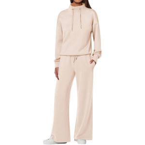 imageANRABESS Womens 2 Piece Outfits Sweatsuit Set 2025 Fall Drawstring Sweatshirt Wide Leg Sweatpant Lounge Set TracksuitApricot