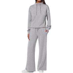 imageANRABESS Womens 2 Piece Outfits Sweatsuit Set 2025 Fall Drawstring Sweatshirt Wide Leg Sweatpant Lounge Set TracksuitGrey