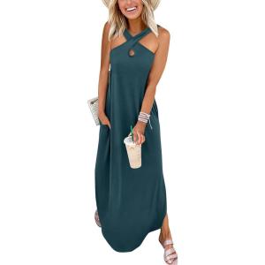 imageANRABESS Womens Casual Summer Maxi Dress Sexy Slit Side Sleeveless Loose Beach Long Sundress Vacation Outfits with PocketsDeep Blue