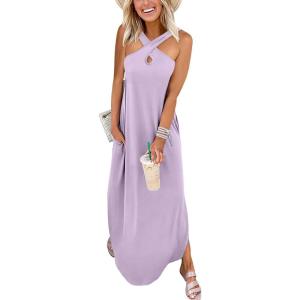 imageANRABESS Womens Casual Summer Maxi Dress Sexy Slit Side Sleeveless Loose Beach Long Sundress Vacation Outfits with PocketsLilac
