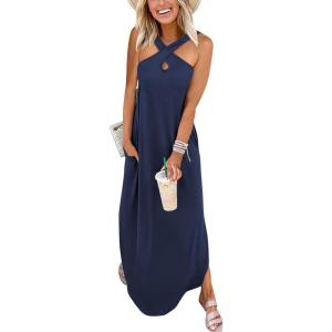 imageANRABESS Womens Casual Summer Maxi Dress Sexy Slit Side Sleeveless Loose Beach Long Sundress Vacation Outfits with PocketsNavy Blue