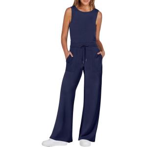 imageANRABESS Womens Jumpsuits 2025 Spring Fall Thick Casual Romper Sleeveless Wide Leg Pants One Piece Outfits Vacation ClothesBlue