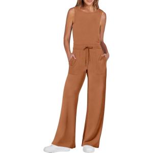 imageANRABESS Womens Jumpsuits 2025 Spring Fall Thick Casual Romper Sleeveless Wide Leg Pants One Piece Outfits Vacation ClothesCaramel