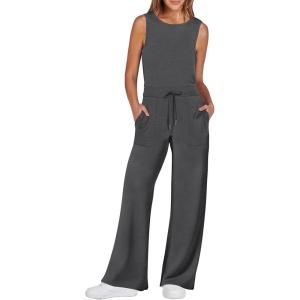 imageANRABESS Womens Jumpsuits 2025 Spring Fall Thick Casual Romper Sleeveless Wide Leg Pants One Piece Outfits Vacation ClothesDeep Gray
