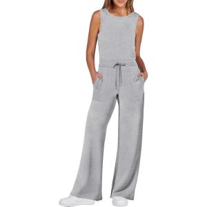 imageANRABESS Womens Jumpsuits 2025 Spring Fall Thick Casual Romper Sleeveless Wide Leg Pants One Piece Outfits Vacation ClothesGray