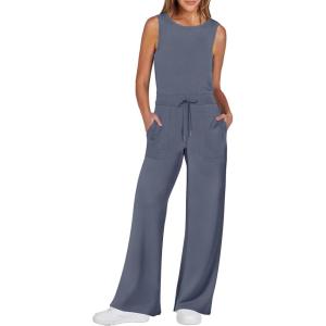 imageANRABESS Womens Jumpsuits 2025 Spring Fall Thick Casual Romper Sleeveless Wide Leg Pants One Piece Outfits Vacation ClothesGray Blue