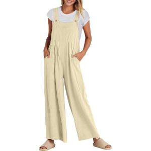imageANRABESS Womens Jumpsuits Overalls Linen Wide Leg Jumpers Casual Summer Fall Outfits 2025 Beach Vacation Clothes with PocketsApricot