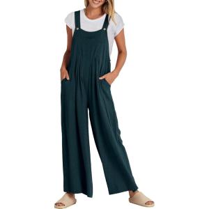 imageANRABESS Womens Jumpsuits Overalls Linen Wide Leg Jumpers Casual Summer Fall Outfits 2025 Beach Vacation Clothes with PocketsCyan
