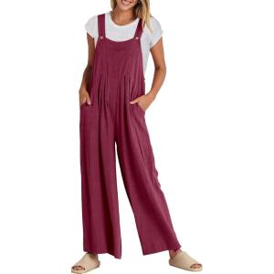 imageANRABESS Womens Jumpsuits Overalls Linen Wide Leg Jumpers Casual Summer Fall Outfits 2025 Beach Vacation Clothes with PocketsFuchsia
