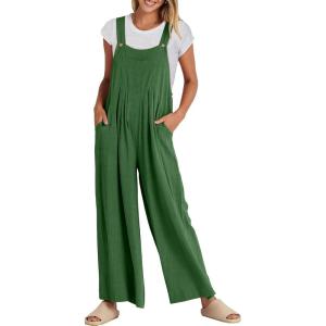 imageANRABESS Womens Jumpsuits Overalls Linen Wide Leg Jumpers Casual Summer Fall Outfits 2025 Beach Vacation Clothes with PocketsGrass