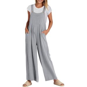 imageANRABESS Womens Jumpsuits Overalls Linen Wide Leg Jumpers Casual Summer Fall Outfits 2025 Beach Vacation Clothes with PocketsGrey